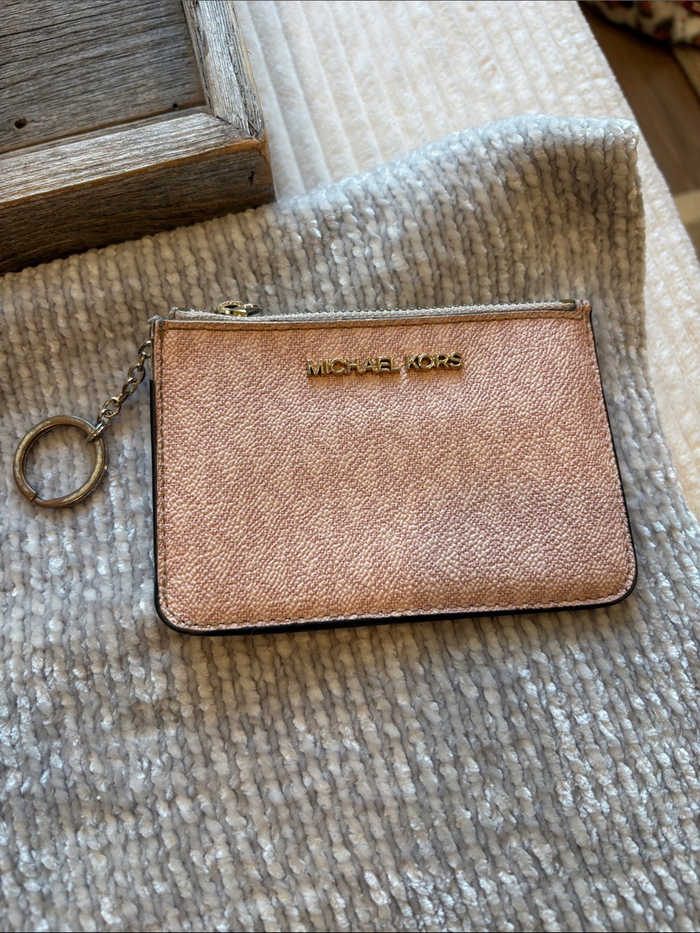 Michael Kors Metallic Pink Card Zip Key Pouch